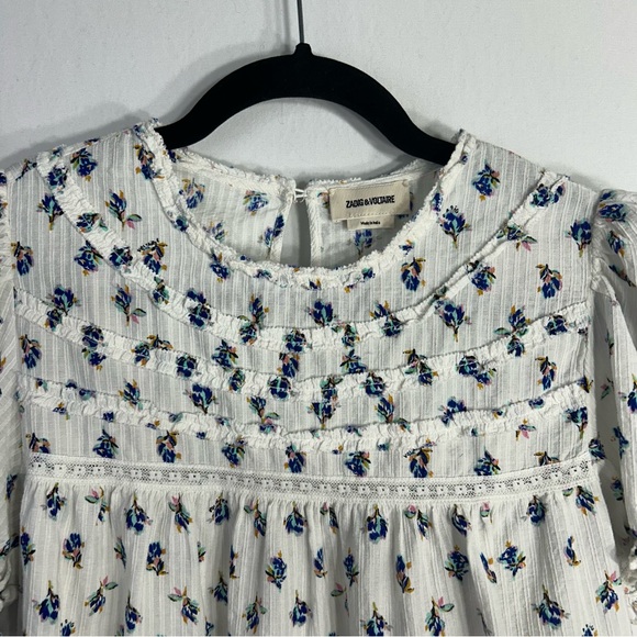 Zadig and Voltaire Floral Lace Peasant Prairie Top Sz XS - Picture 8 of 16